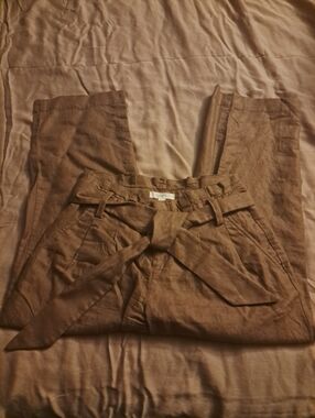 LOFT Women's Tan Tie-Waist Cropped Pants.
